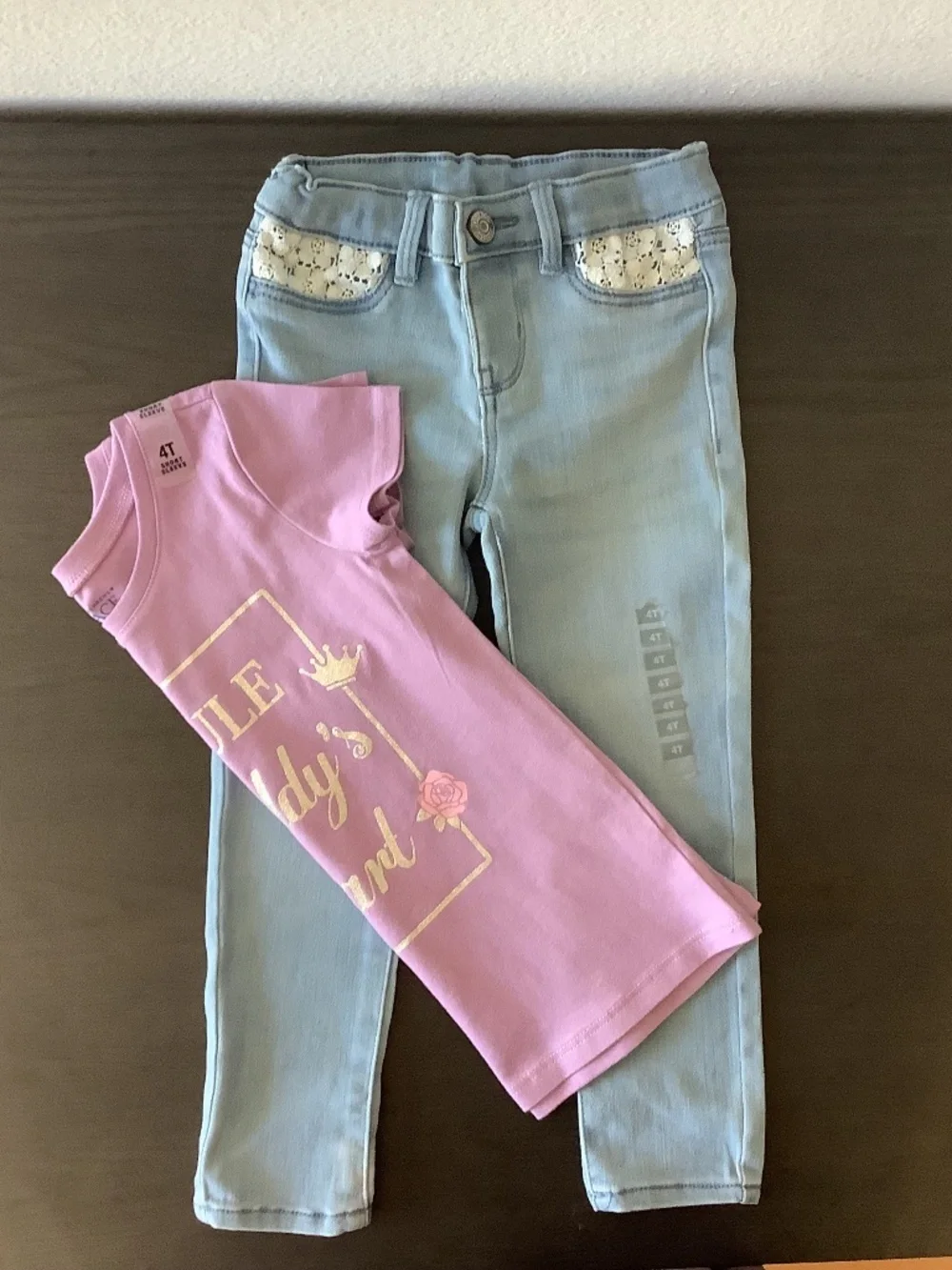 NWT OshKosh B'Gosh girls Denim Jegging Leggings Blue And Purple Tee Size 4T